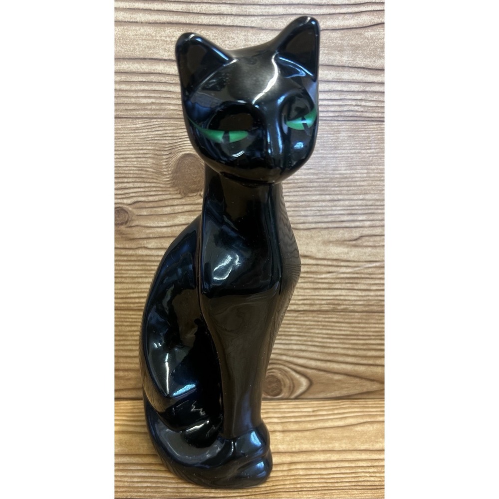Vtg Black Cat Statue‎ Green Eyes 11" Figure Ceramic Bombay MCM Halloween
